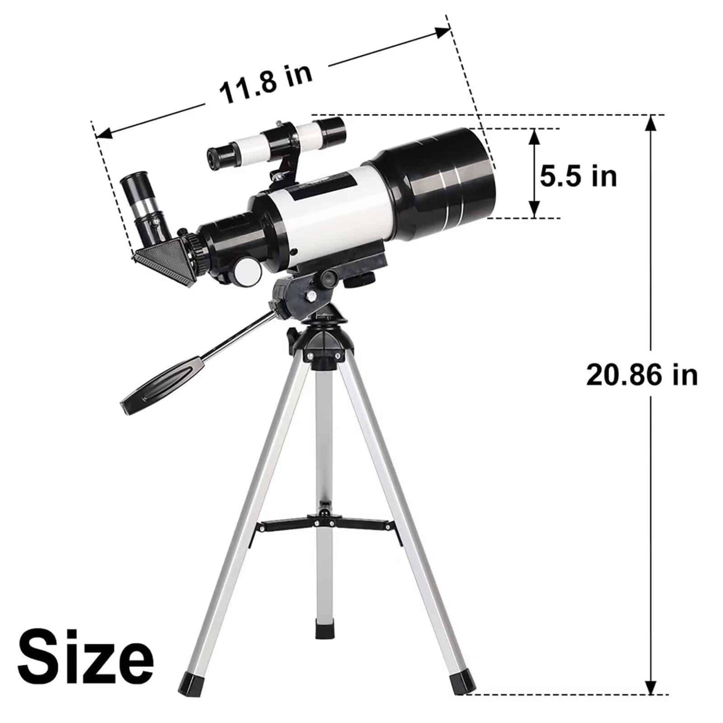 Kids telescope mounted on tripod in backyard setting