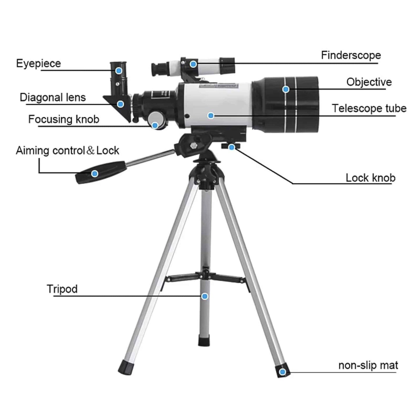 StarVista Optics telescope aimed at the moon at night