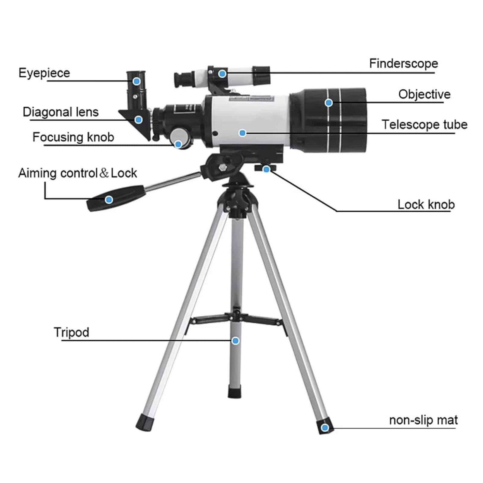StarVista Optics telescope aimed at the moon at night