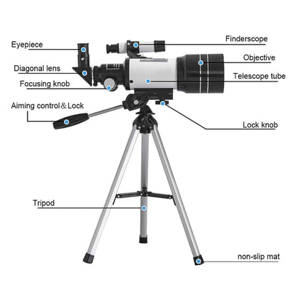 StarVista Optics telescope aimed at the moon at night